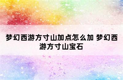 梦幻西游方寸山加点怎么加 梦幻西游方寸山宝石